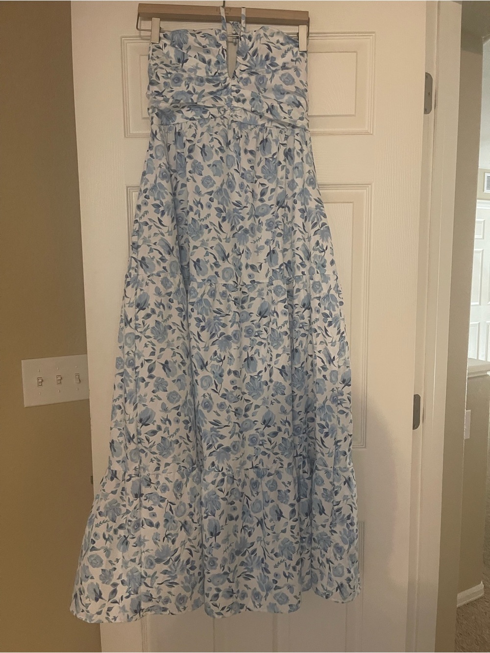 Light Blue Floral Strapless Maxi Dress